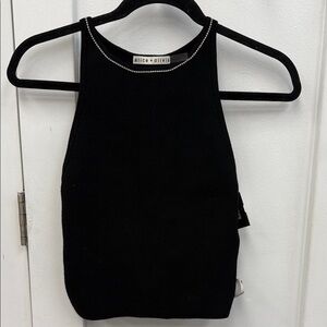Alice + Olivia Black Tank Top with Embellished Neckline